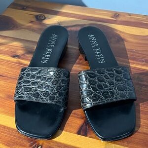 Vintage Anne Klein Black Croc Slide Sandals